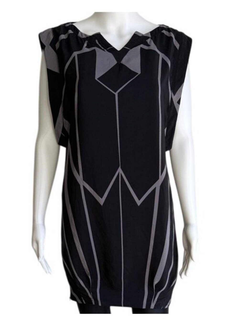 Julie Haus Black Geometric Silk Tunic Dress – Size XS